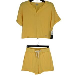 HABITUAL Girl's 14 Yellow Split Neck Top Shorts SET Short Sleeve K11-10